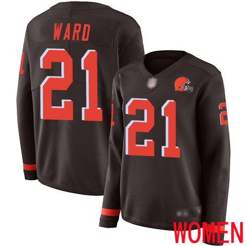 Cleveland Browns Denzel Ward Women Brown Limited Jersey #21 NFL Football Therma Long Sleeve->women nfl jersey->Women Jersey
